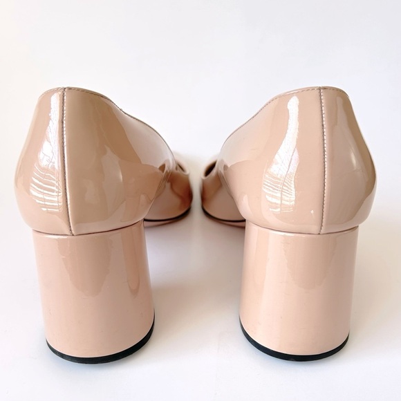 Prada Nude Patent Leather Round Block Heel Square Toe Pumps Size 38.5 - Picture 8 of 12